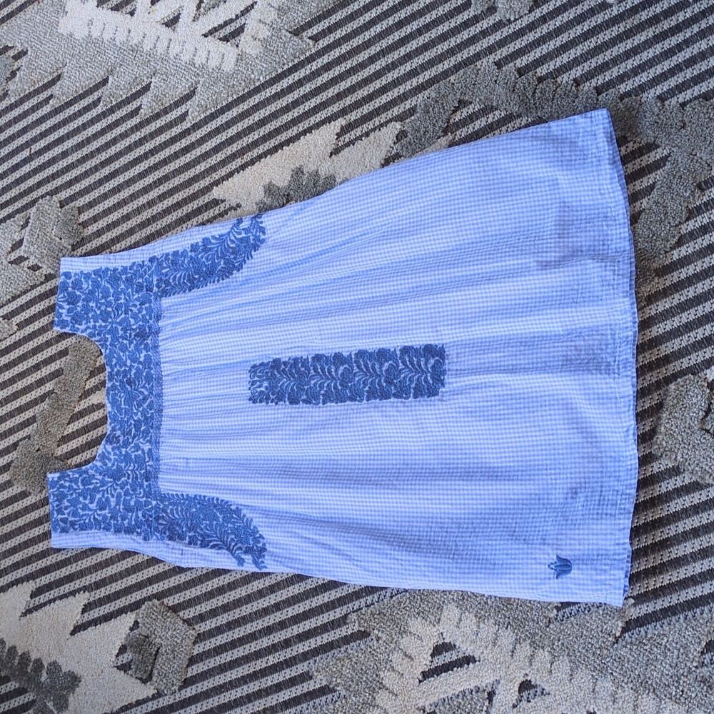 JMarie Blue Embroidered Cotton Lined Dress